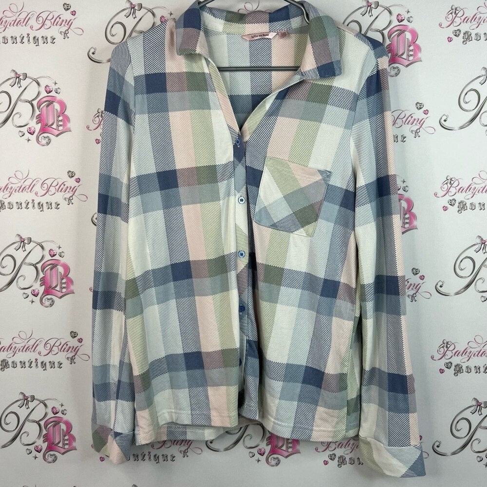 La Vie En Rose button up stripes checkers blue pink green Pastel Plaid Shirt